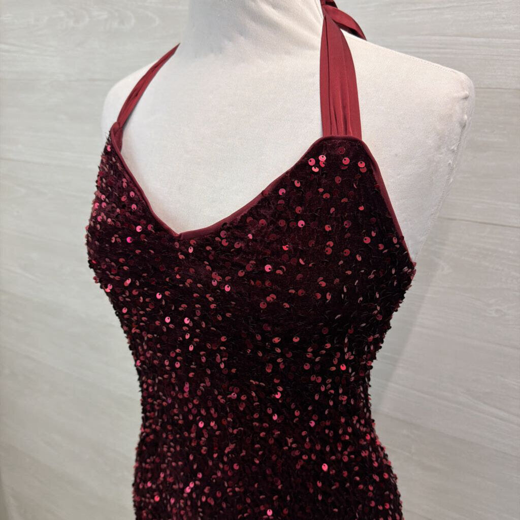 Cider Burgundy Sequin Short Formal Dress Small