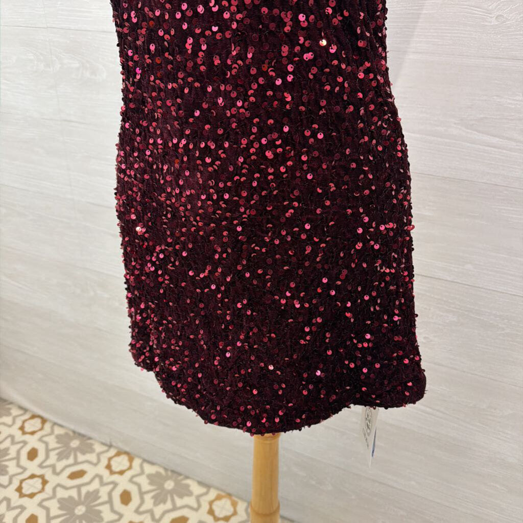 Cider Burgundy Sequin Short Formal Dress Small