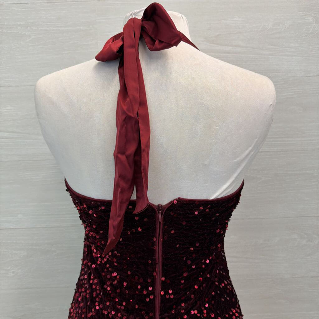 Cider Burgundy Sequin Short Formal Dress Small