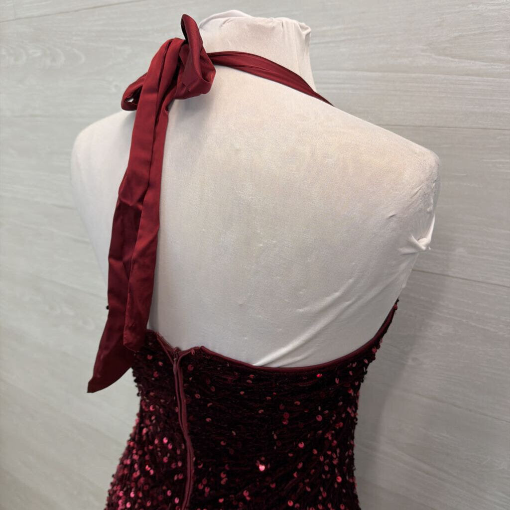 Cider Burgundy Sequin Short Formal Dress Small