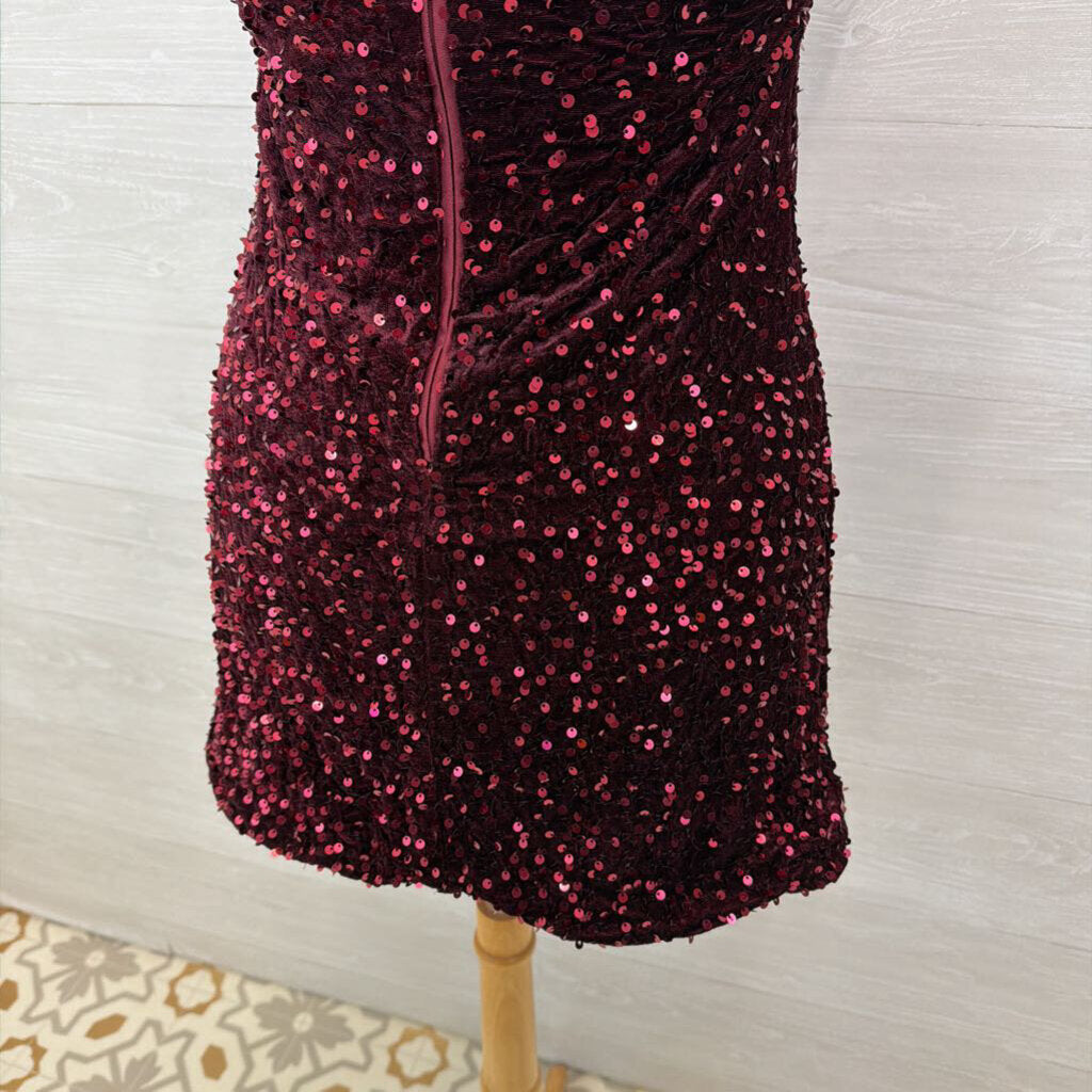 Cider Burgundy Sequin Short Formal Dress Small