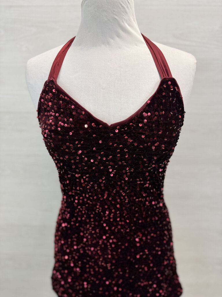Cider Burgundy Sequin Short Formal Dress Small