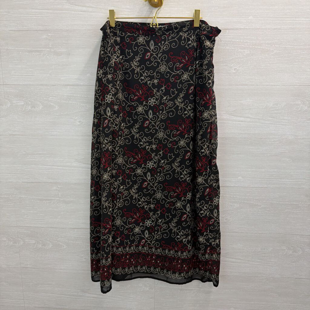 Dressbarn Black/ Cream/ Red Print Maxi Skirt Large