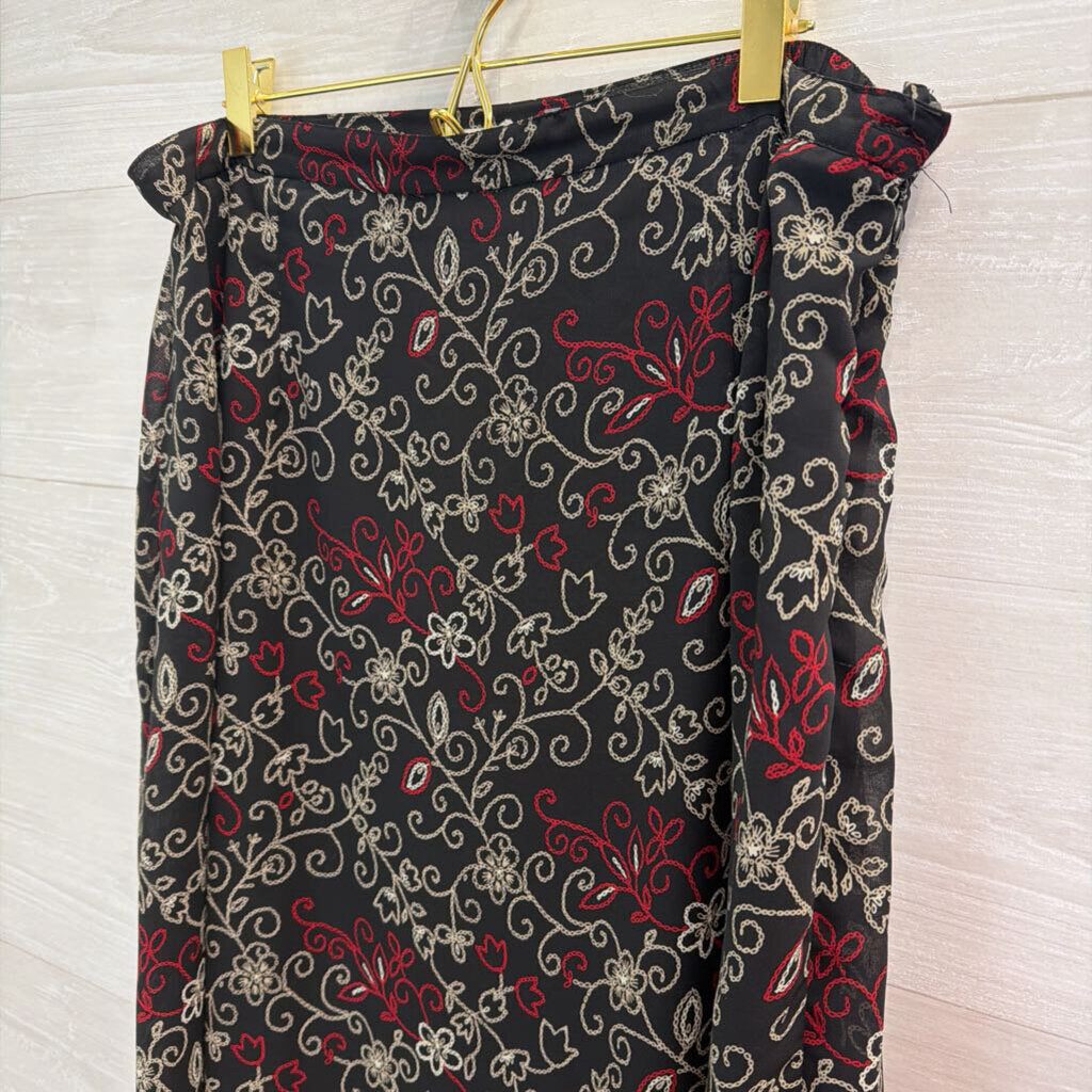 Dressbarn Black/ Cream/ Red Print Maxi Skirt Large