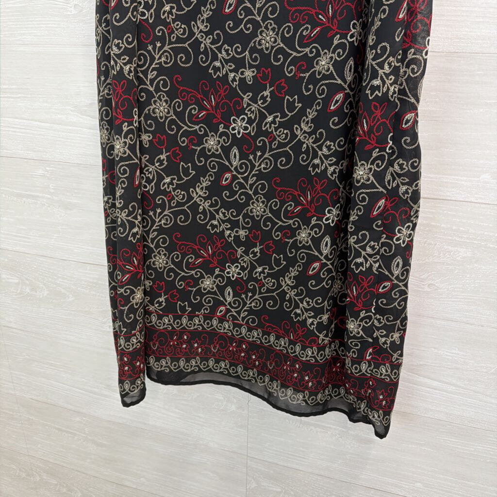 Dressbarn Black/ Cream/ Red Print Maxi Skirt Large