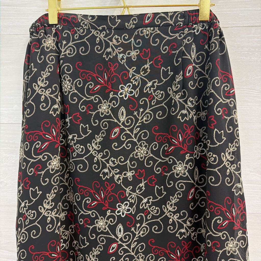 Dressbarn Black/ Cream/ Red Print Maxi Skirt Large