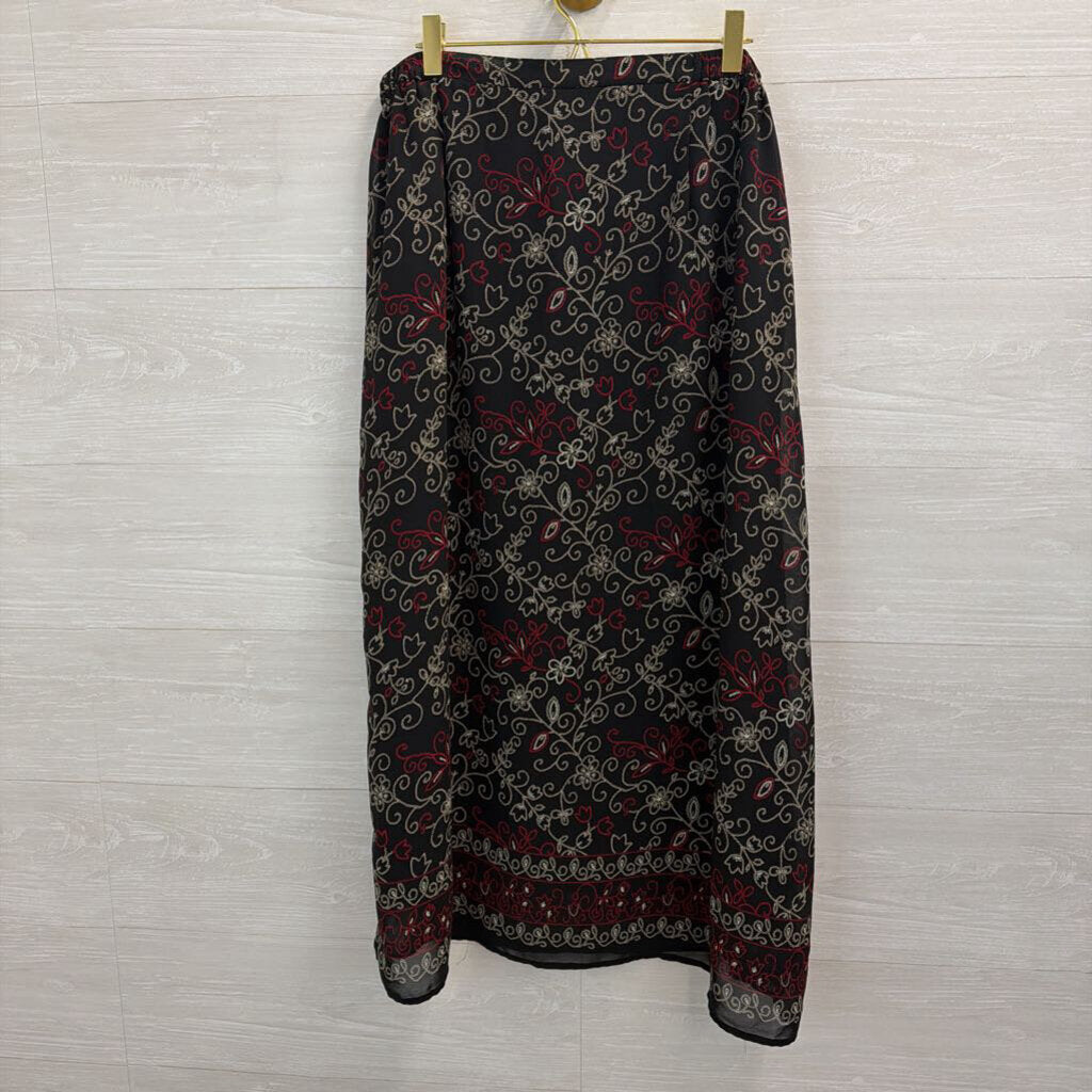Dressbarn Black/ Cream/ Red Print Maxi Skirt Large
