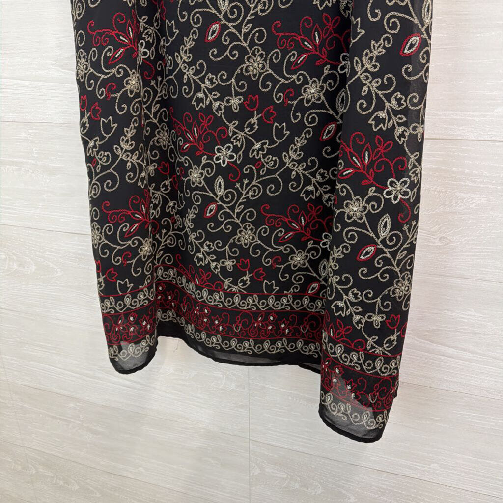 Dressbarn Black/ Cream/ Red Print Maxi Skirt Large