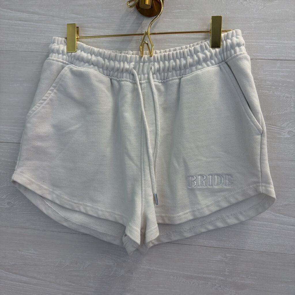 Six Stories White Embroidered Bride Sweatshirt/ Shorts Lounge Set Medium