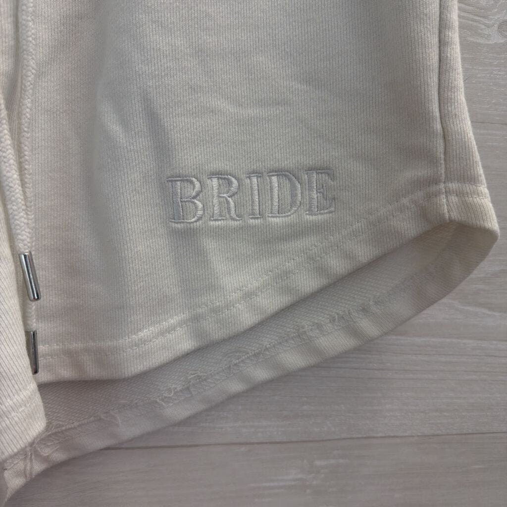 Six Stories White Embroidered Bride Sweatshirt/ Shorts Lounge Set Medium