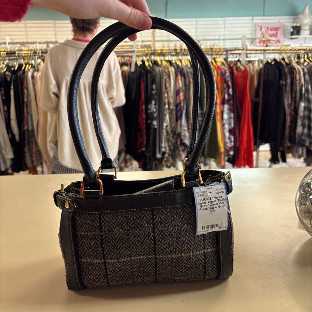 Aigner Black/ Grey Tweed Mini Purse