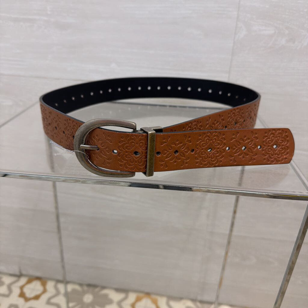 Brown Embossed Leather Belt Medium/ Large