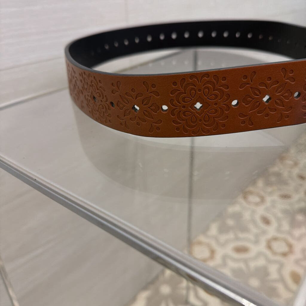 Brown Embossed Leather Belt Medium/ Large