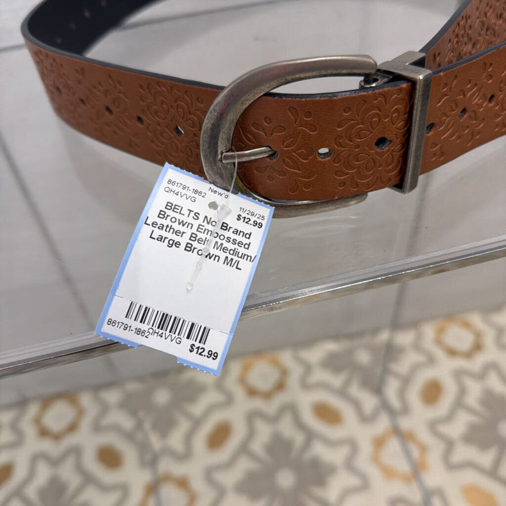 Brown Embossed Leather Belt Medium/ Large