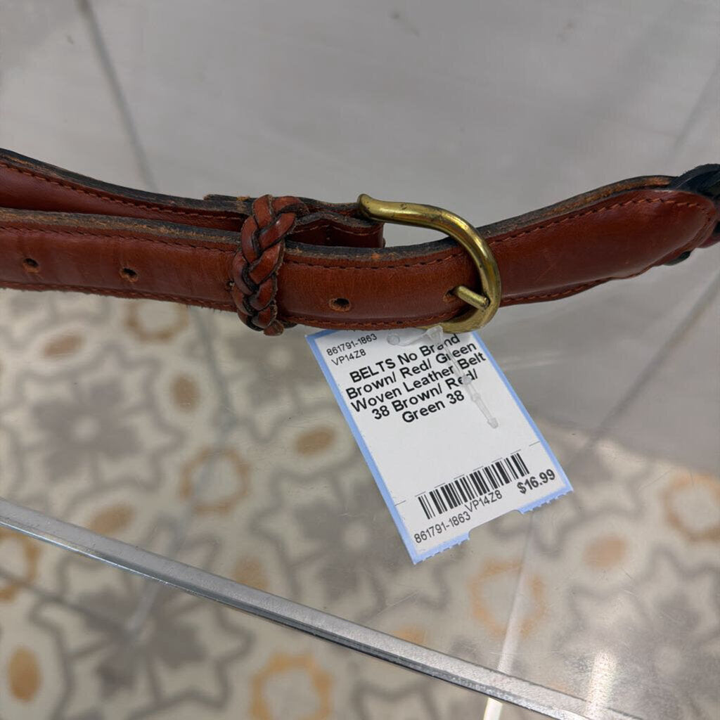 Brown/ Red/ Green Woven Leather Belt 38