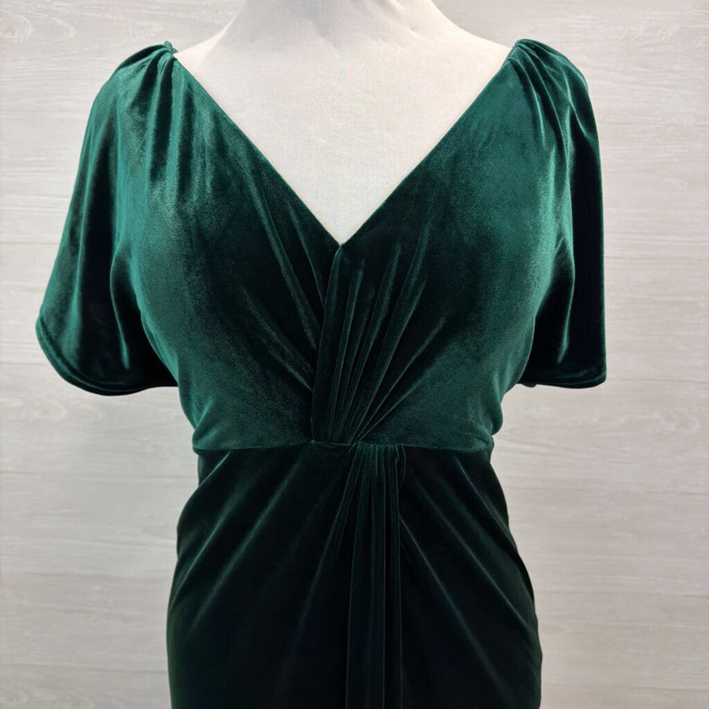 Revelry Dark Green Velvet Short Sleeve Long Formal Dress 6