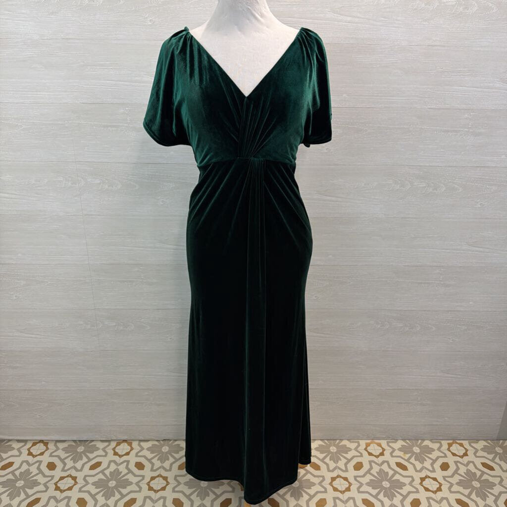 Revelry Dark Green Velvet Short Sleeve Long Formal Dress 6