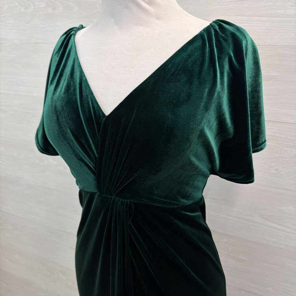 Revelry Dark Green Velvet Short Sleeve Long Formal Dress 6