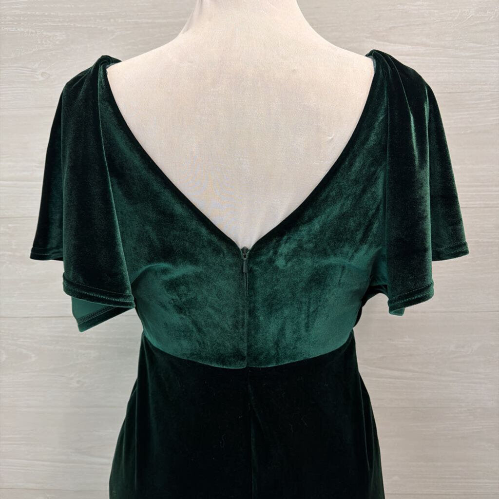 Revelry Dark Green Velvet Short Sleeve Long Formal Dress 6