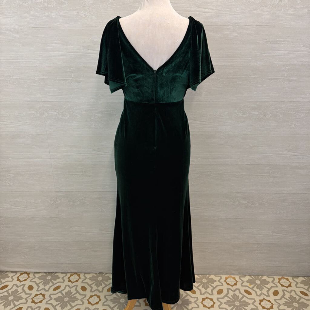 Revelry Dark Green Velvet Short Sleeve Long Formal Dress 6