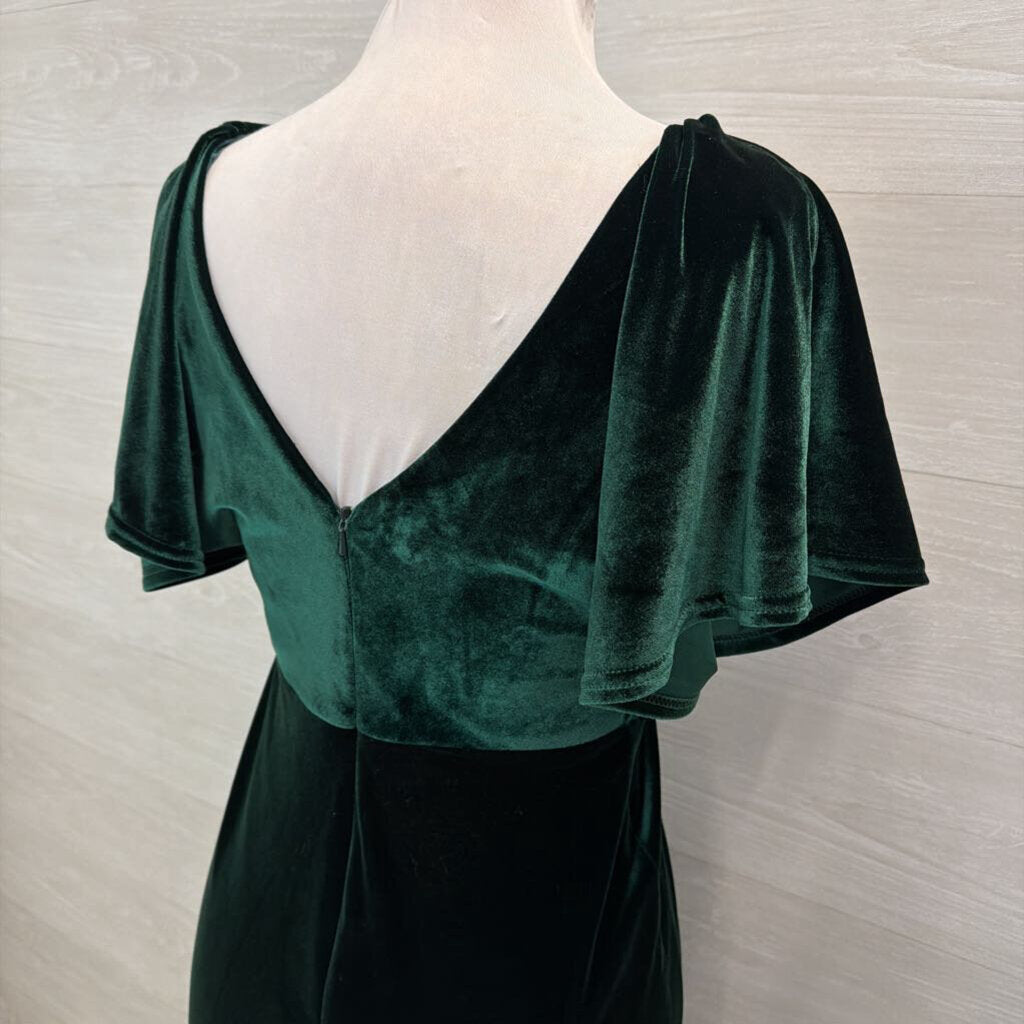 Revelry Dark Green Velvet Short Sleeve Long Formal Dress 6