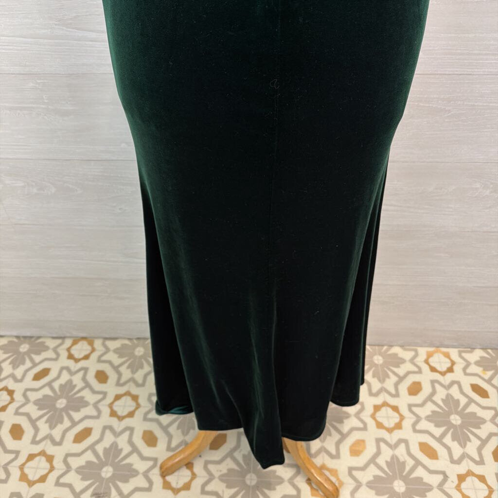 Revelry Dark Green Velvet Short Sleeve Long Formal Dress 6