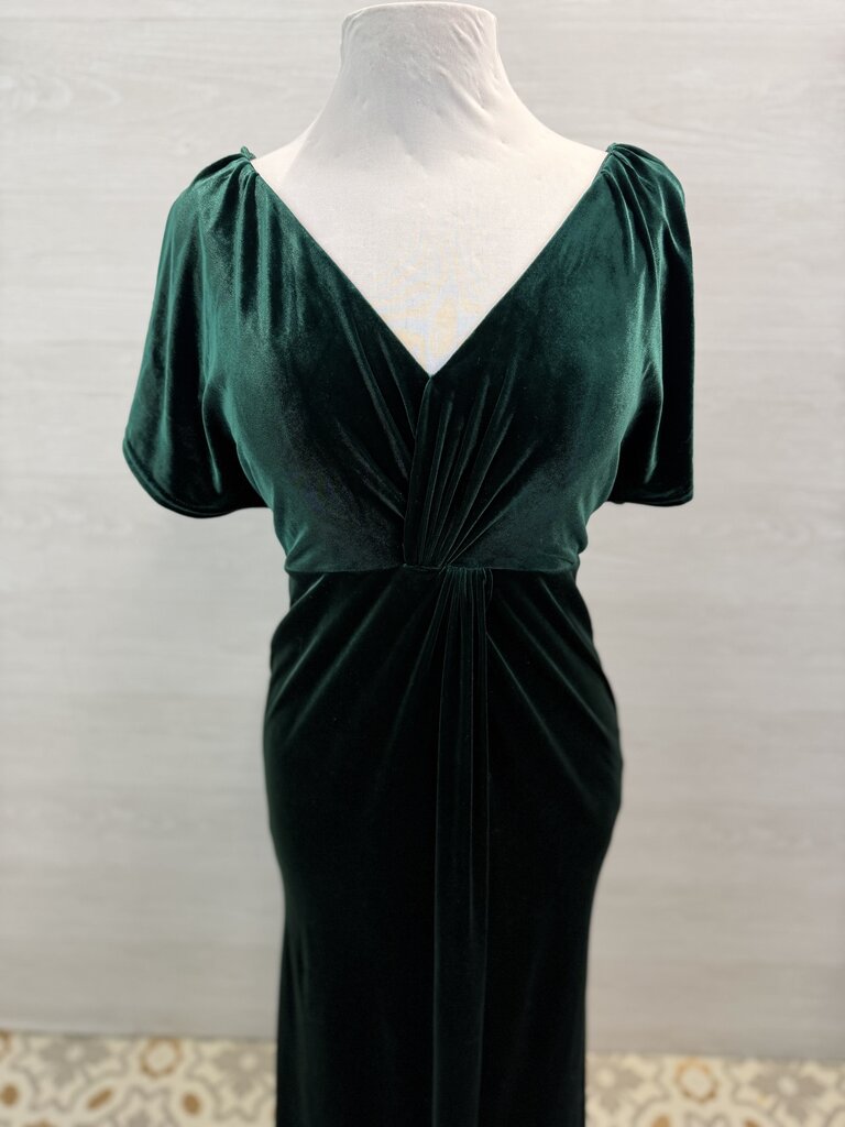 Revelry Dark Green Velvet Short Sleeve Long Formal Dress 6