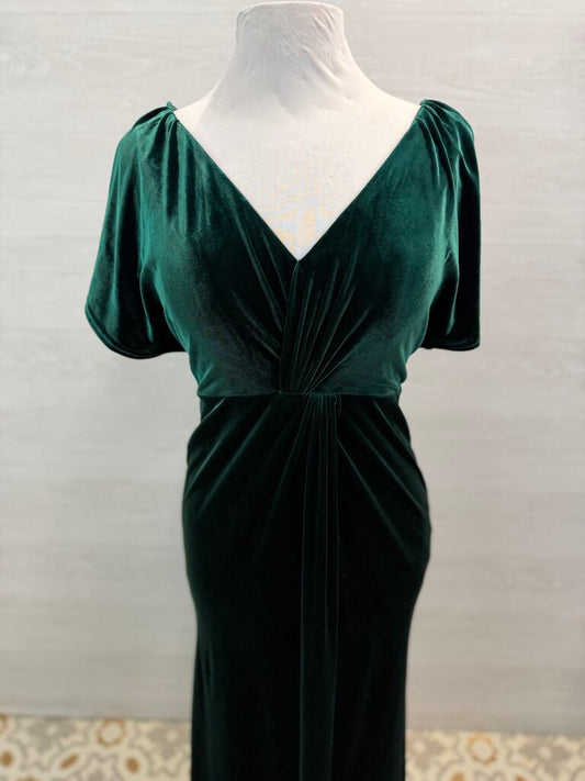 Revelry Dark Green Velvet Short Sleeve Long Formal Dress 6