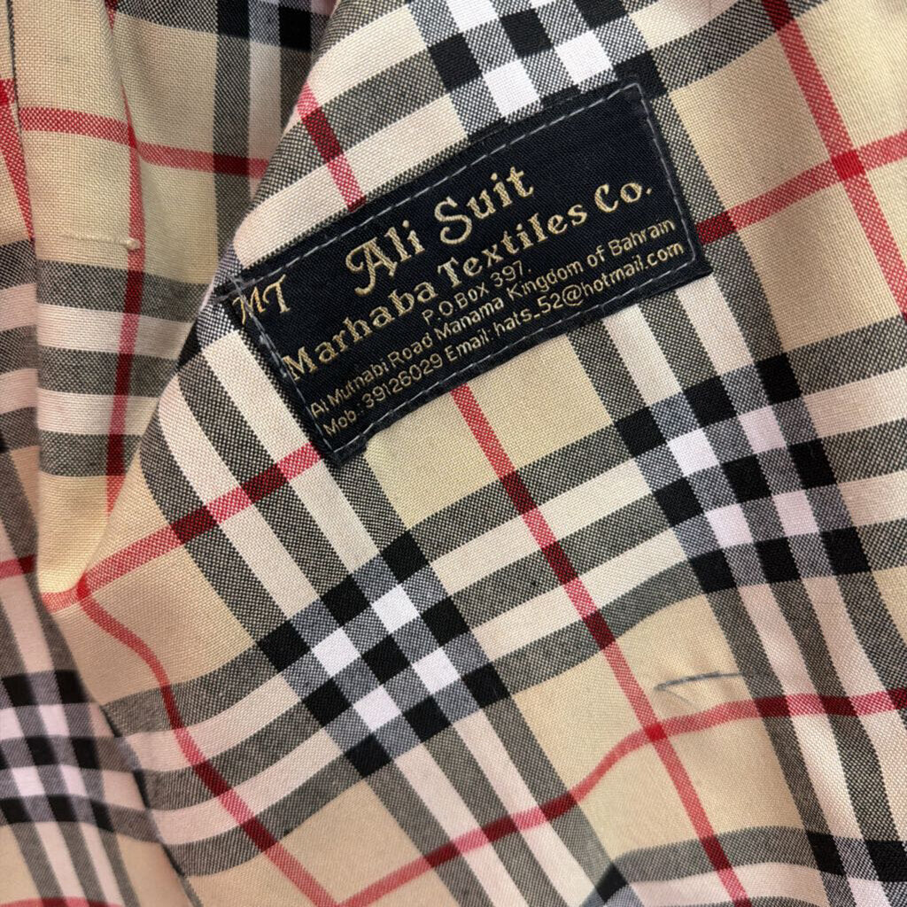 Ali Suit Marhaba Textiles Co Grey Plaid Lined Long Jacket Medium Tall