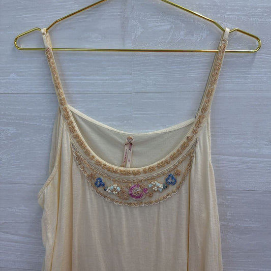 Free People Cream Beaded Embellished Neckline Tank Top Large