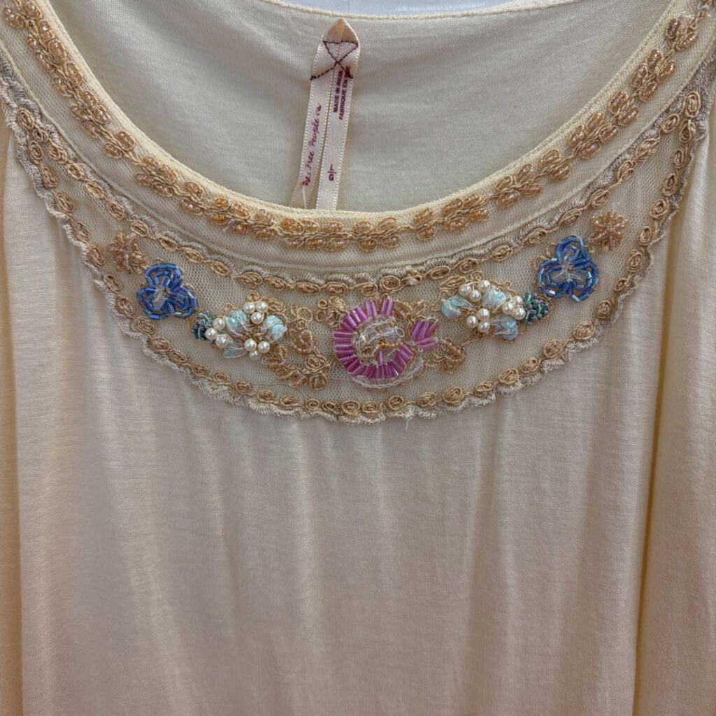 Free People Cream Beaded Embellished Neckline Tank Top Large