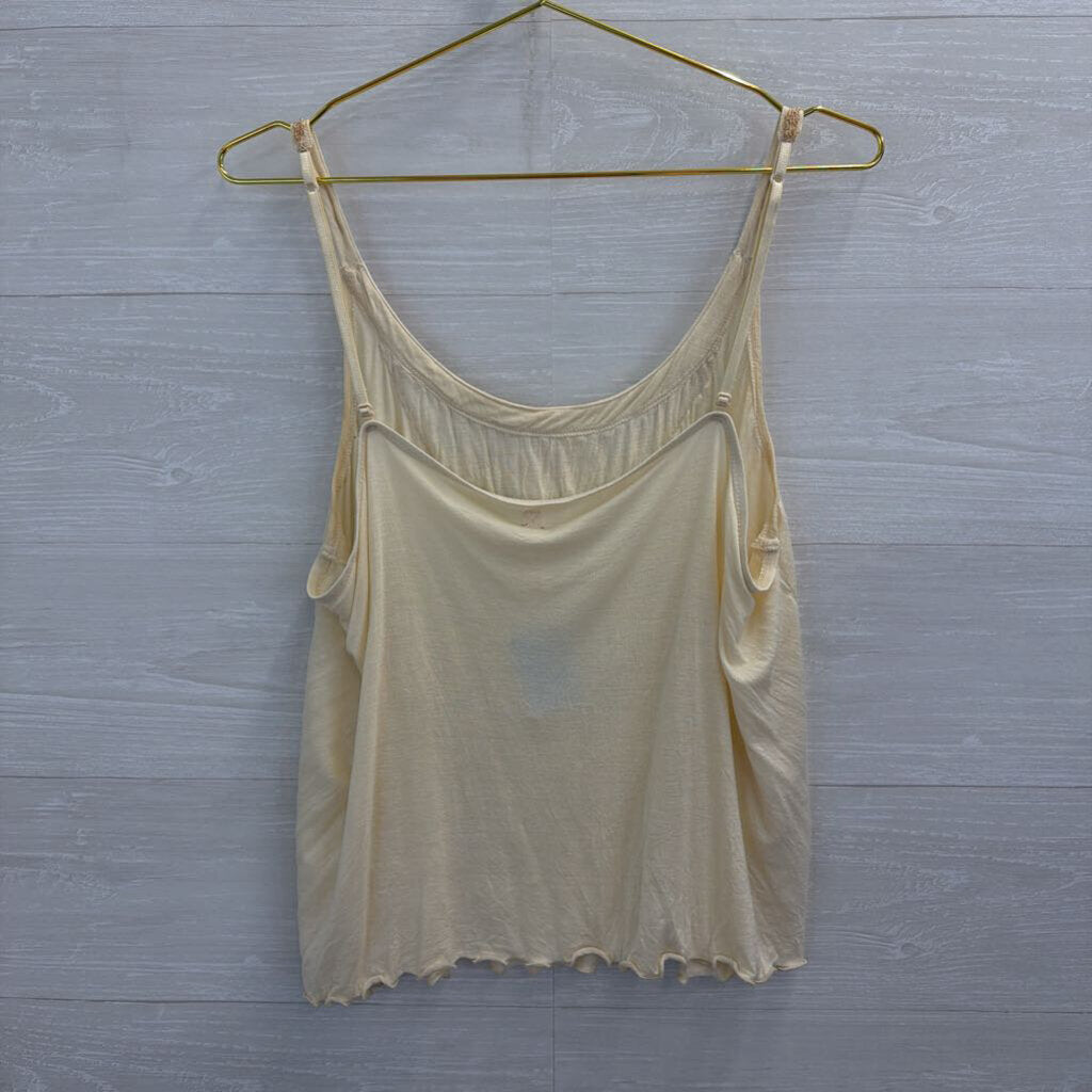 Free People Cream Beaded Embellished Neckline Tank Top Large