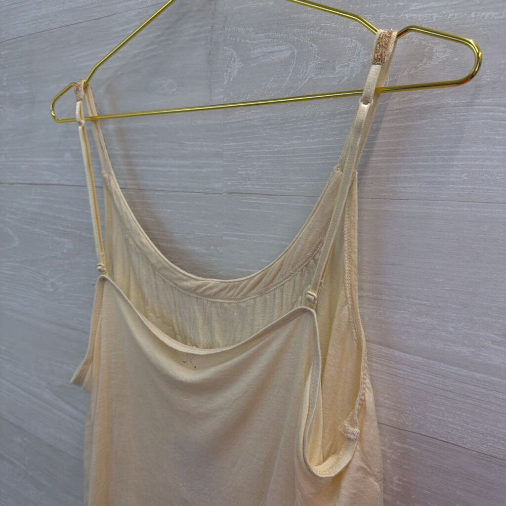 Free People Cream Beaded Embellished Neckline Tank Top Large