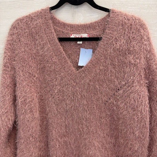 Pink Rose Mauve Fuzzy Knit V Neck Sweater Medium