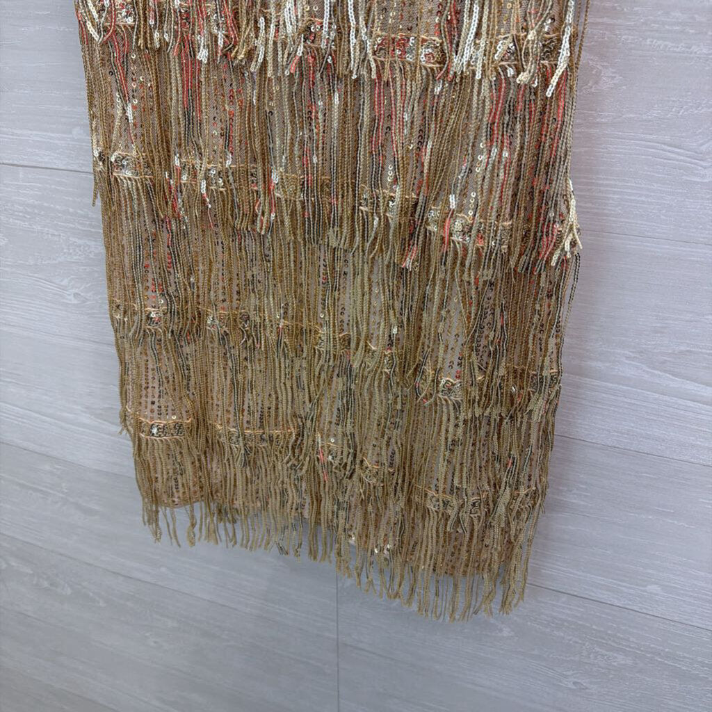 Gold Sequin Fringe Mini Dress Large