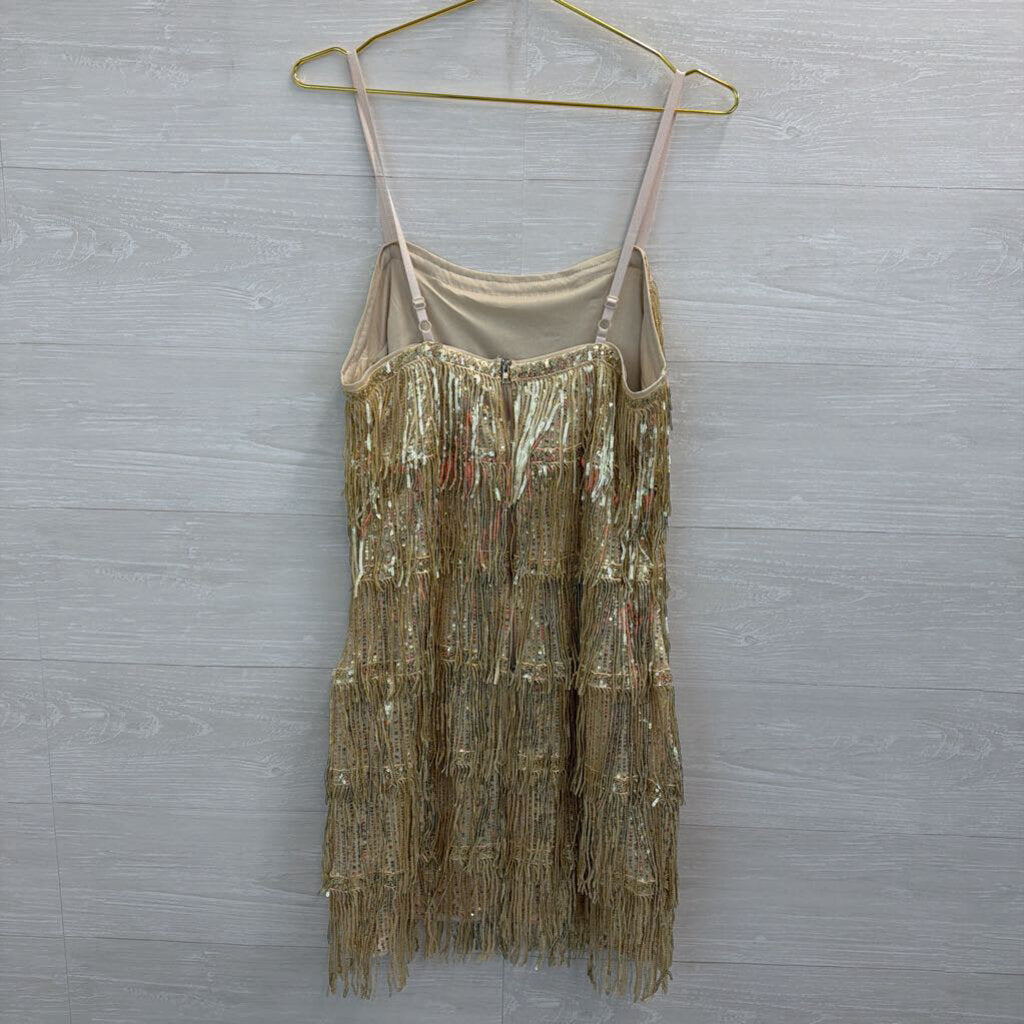 Gold Sequin Fringe Mini Dress Large