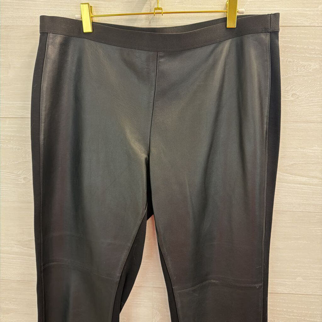 Eileen Fisher Black Faux Leather Skinny Leg Pull On Pants Large