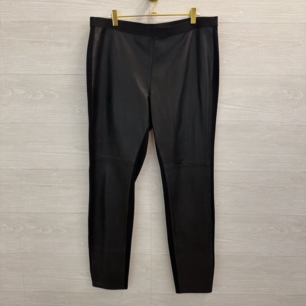 Eileen Fisher Black Faux Leather Skinny Leg Pull On Pants Large