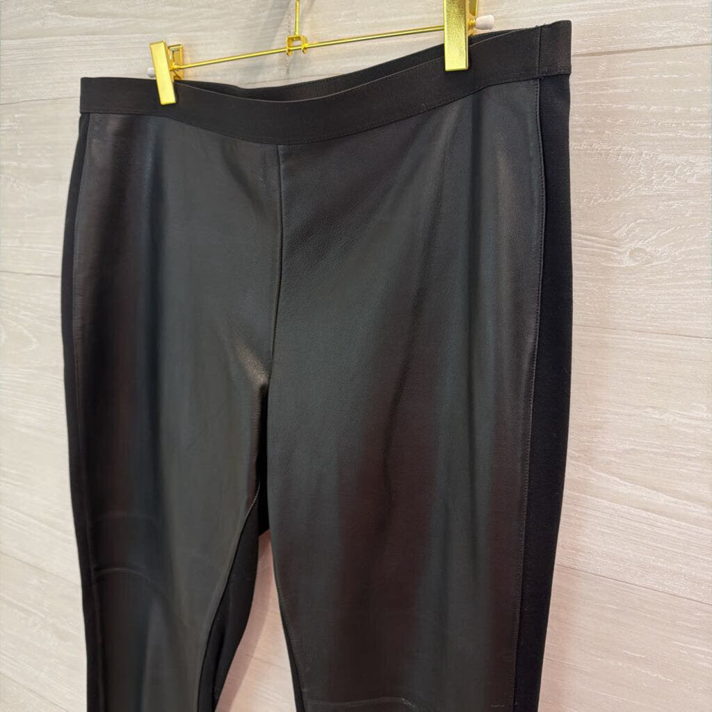 Eileen Fisher Black Faux Leather Skinny Leg Pull On Pants Large