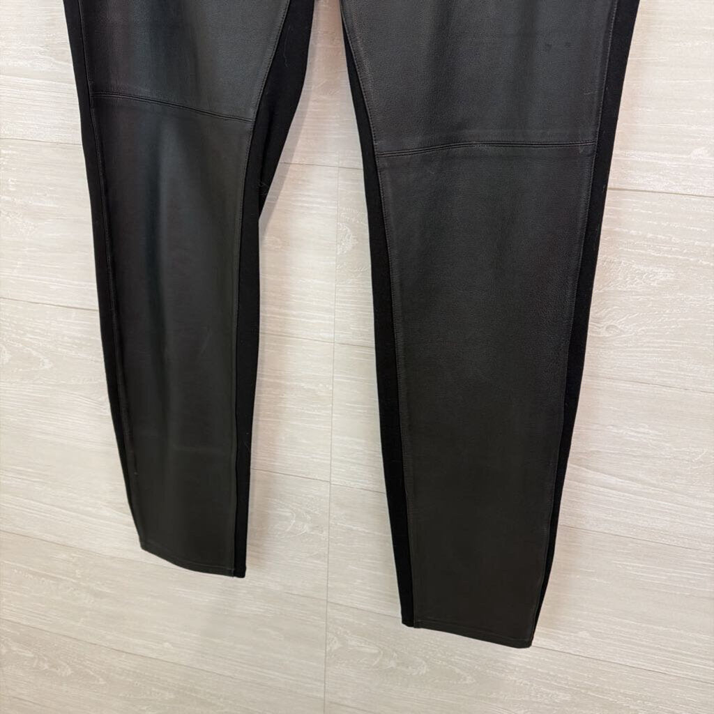 Eileen Fisher Black Faux Leather Skinny Leg Pull On Pants Large
