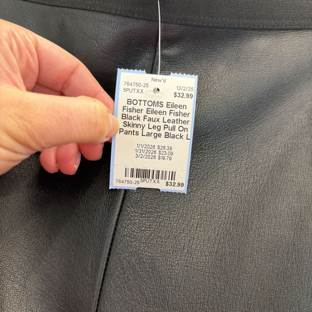 Eileen Fisher Black Faux Leather Skinny Leg Pull On Pants Large