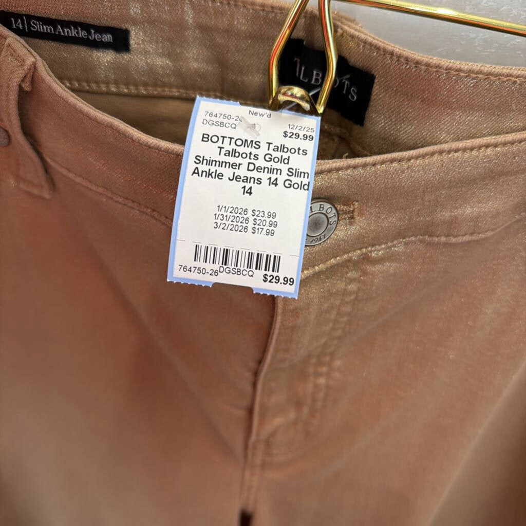 Talbots Gold Shimmer Denim Slim Ankle Jeans 14