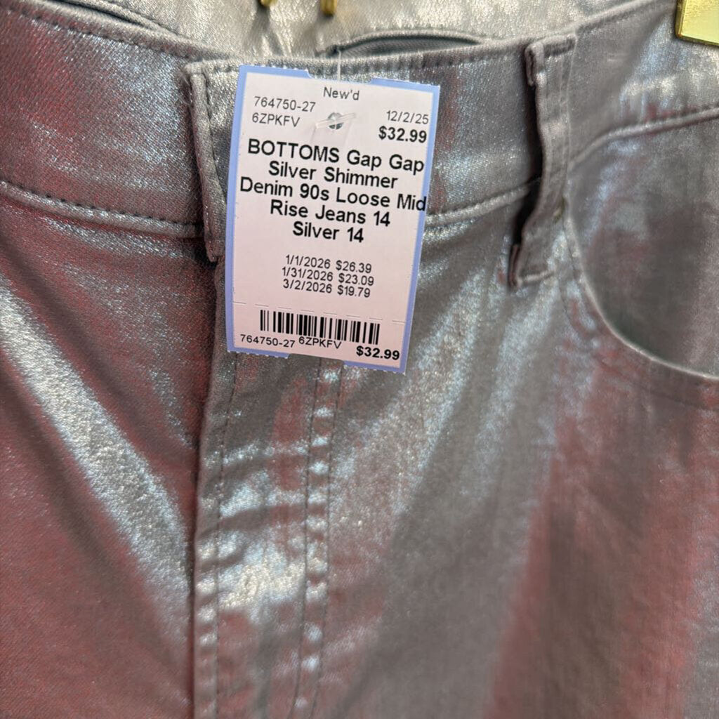 Gap Silver Shimmer Denim 90s Loose Mid Rise Jeans 14