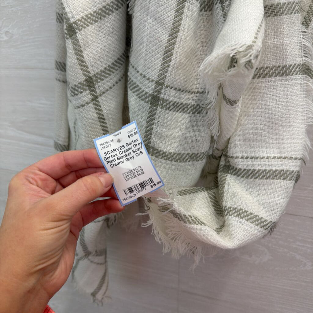 Gertex Cream/ Grey Plaid Blanket Scarf