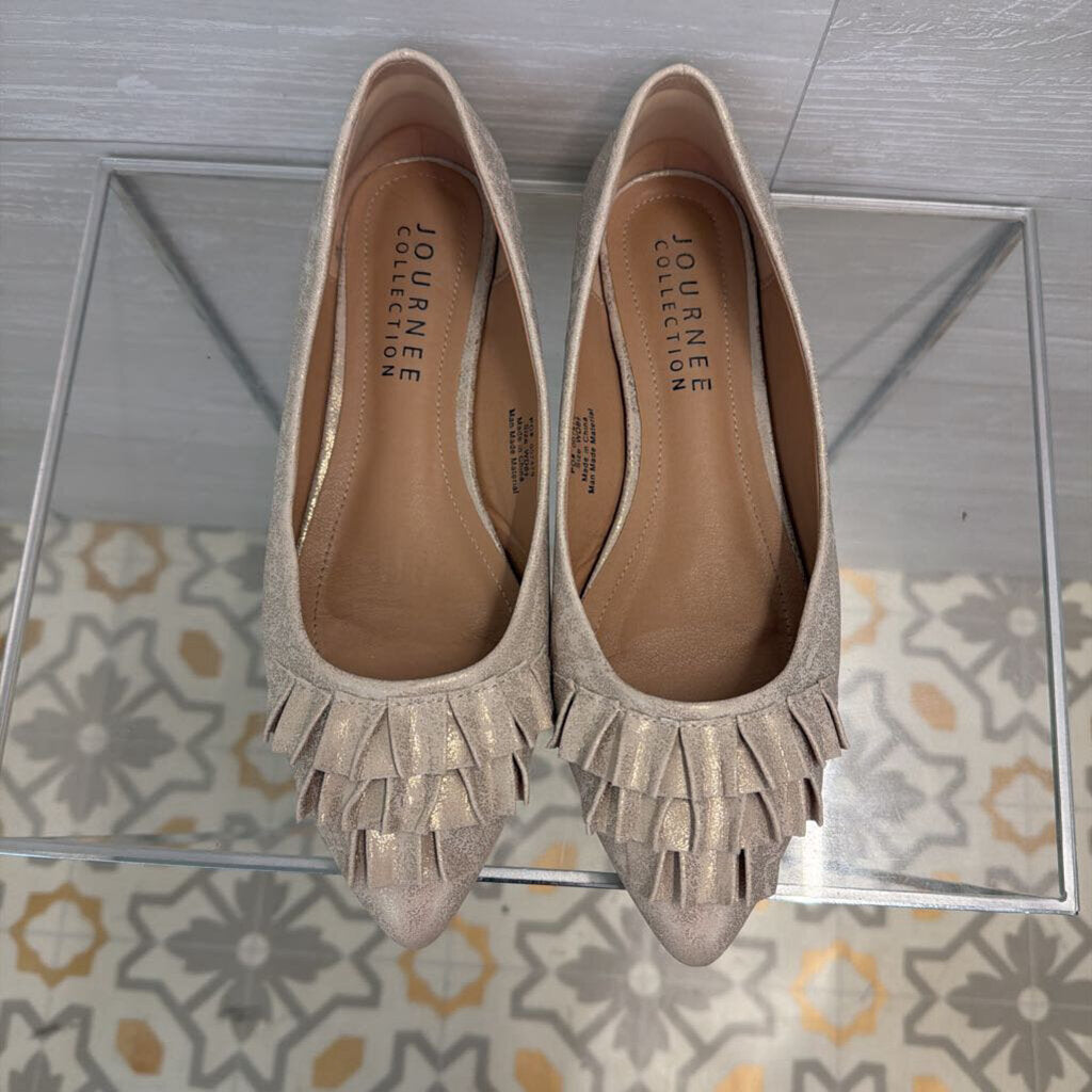 Journee Collection Metallic Beige/ Gold Judy Slip On Point Toe Flats 8.5