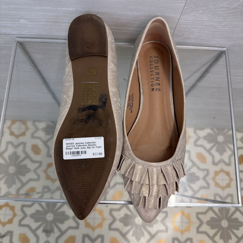 Journee Collection Metallic Beige/ Gold Judy Slip On Point Toe Flats 8.5