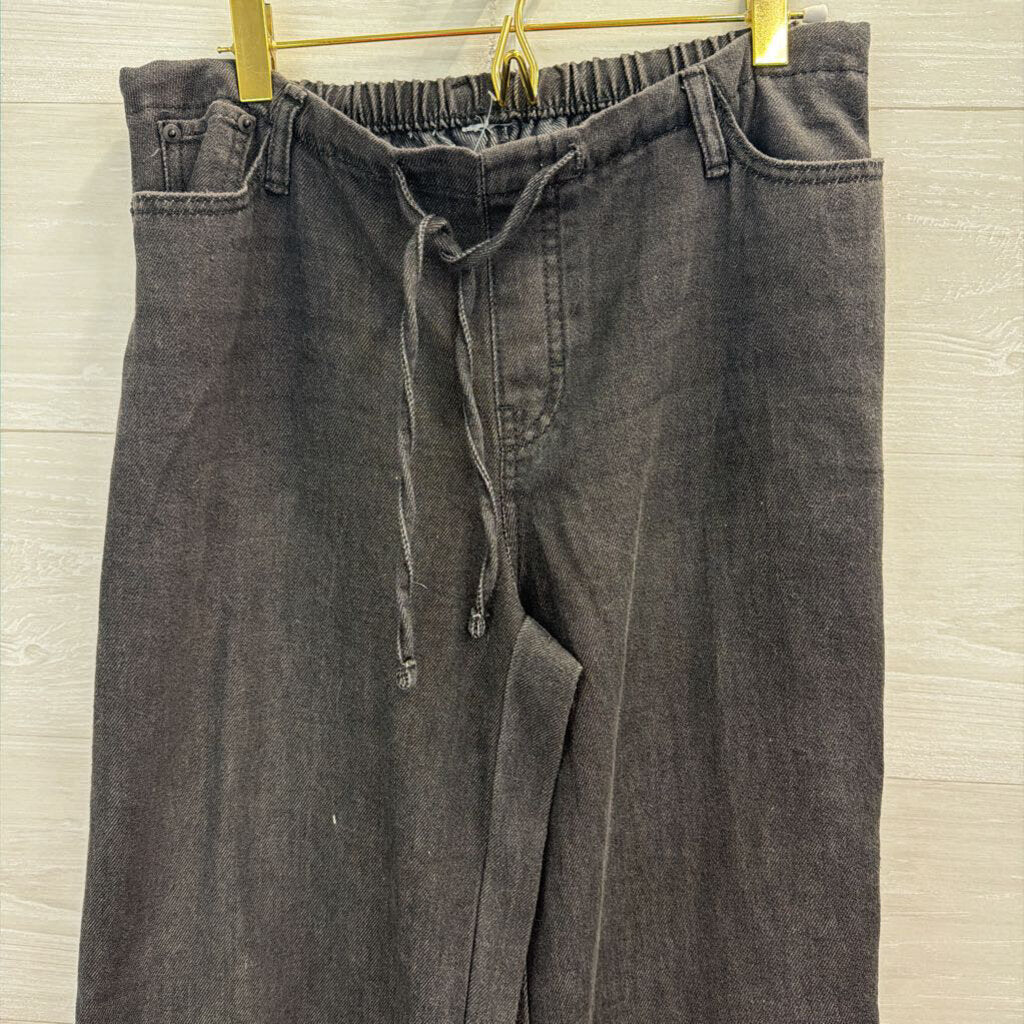 Black Wide Leg Draw String Waist Pull On Pants Small