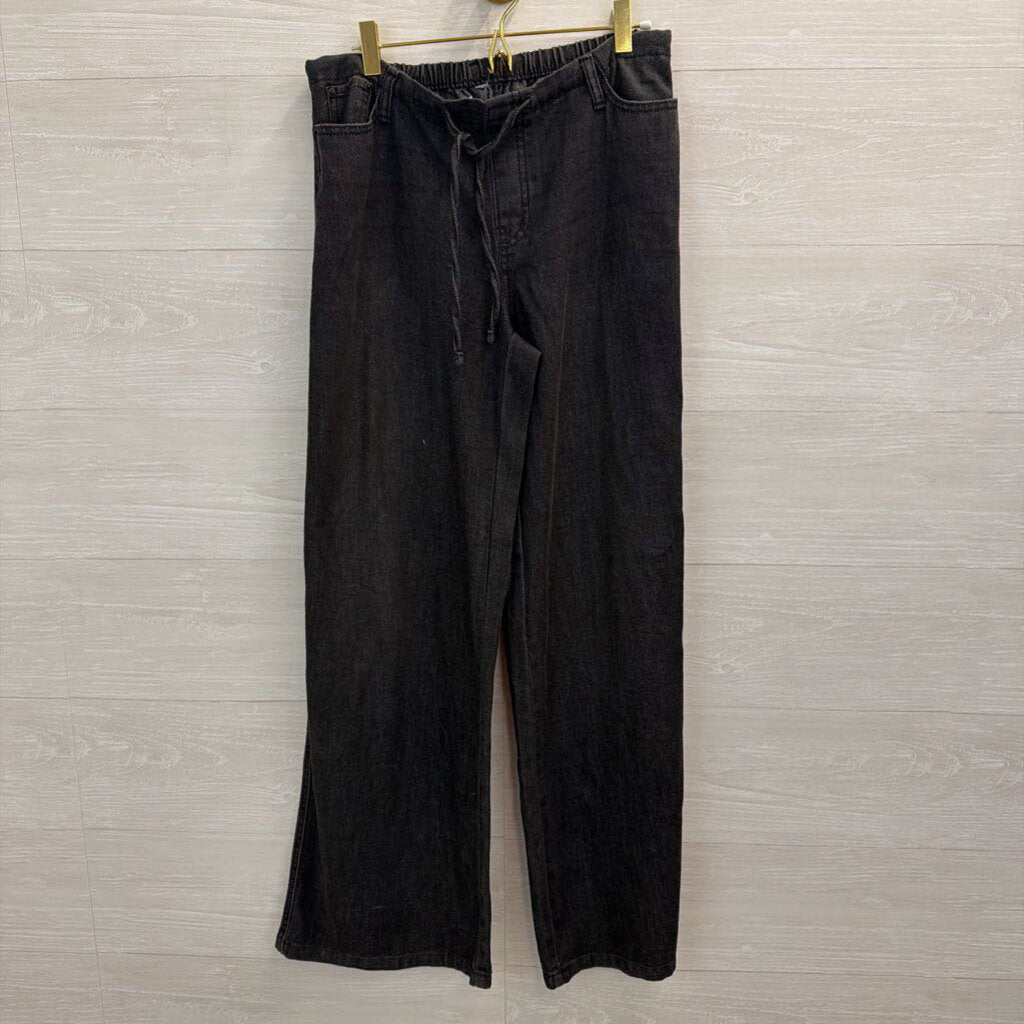 Black Wide Leg Draw String Waist Pull On Pants Small