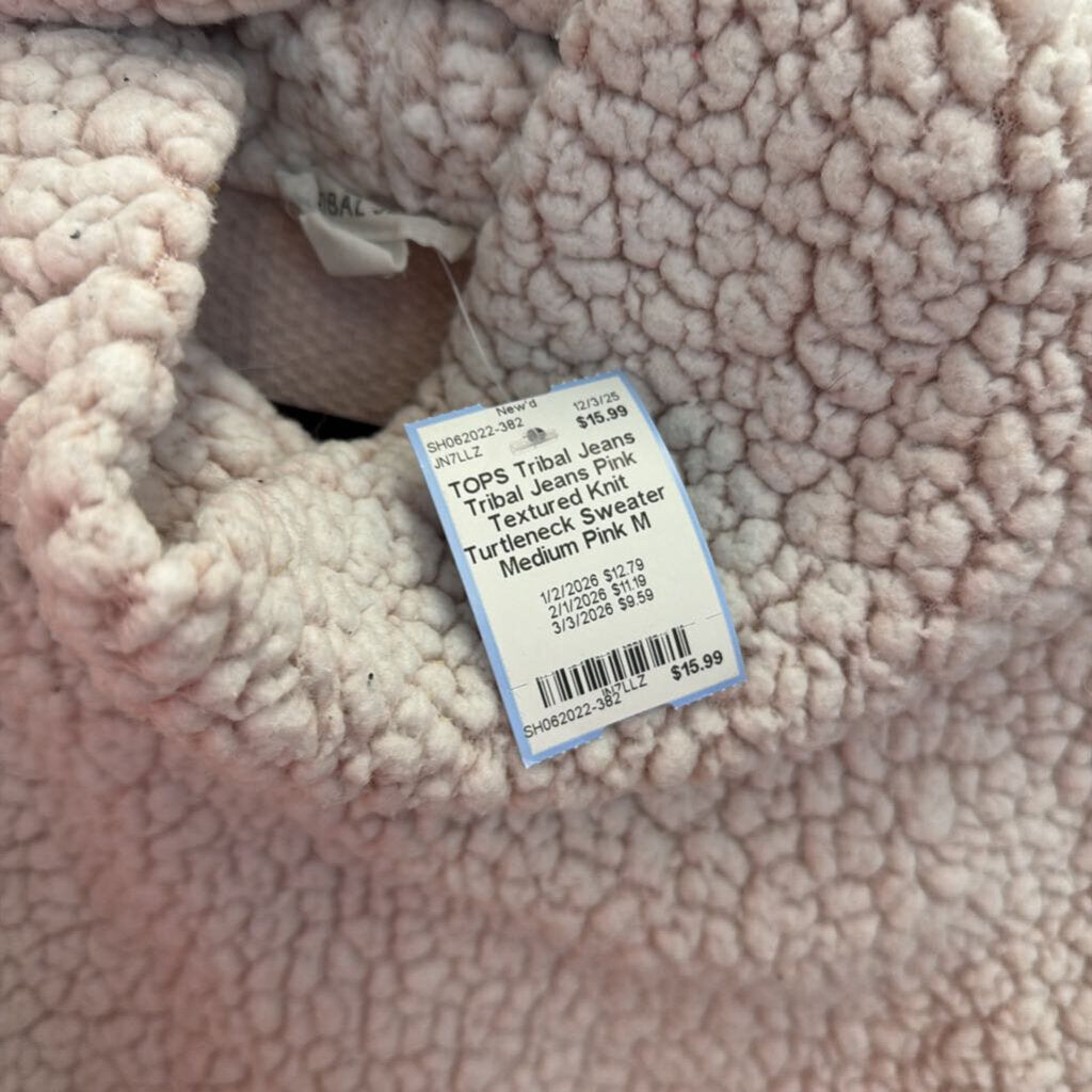 Tribal Jeans Pink Textured Knit Turtleneck Sweater Medium