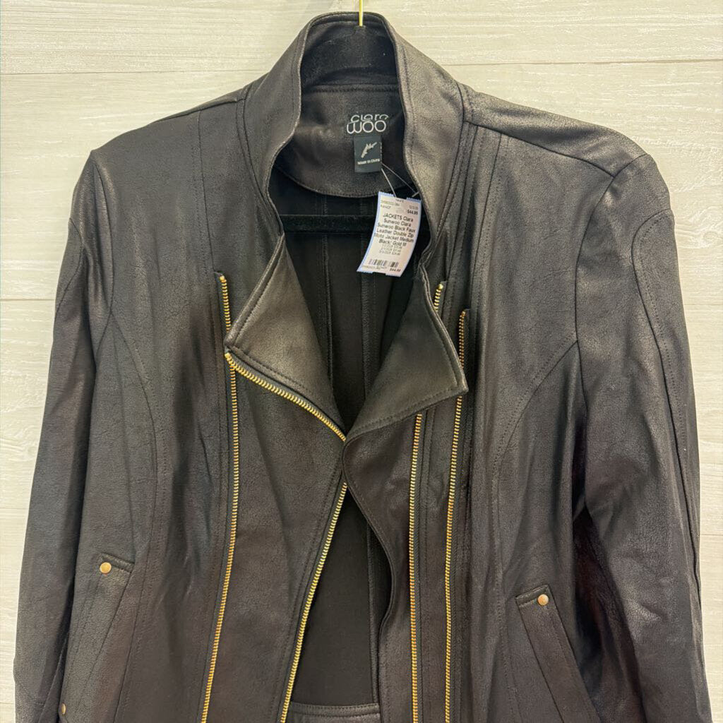 Clara Sunwoo Black Faux Leather Double Zip Moto Jacket Medium